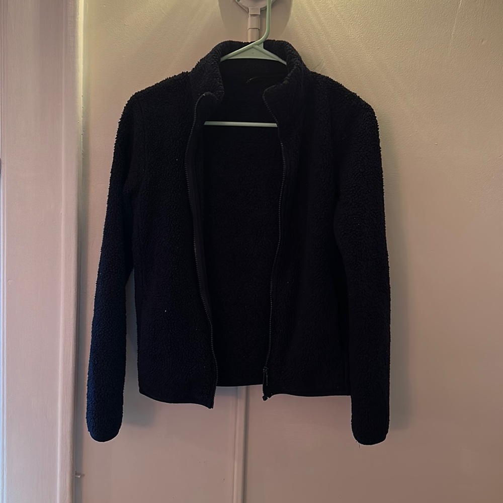 fuzzy jacket navy blue
